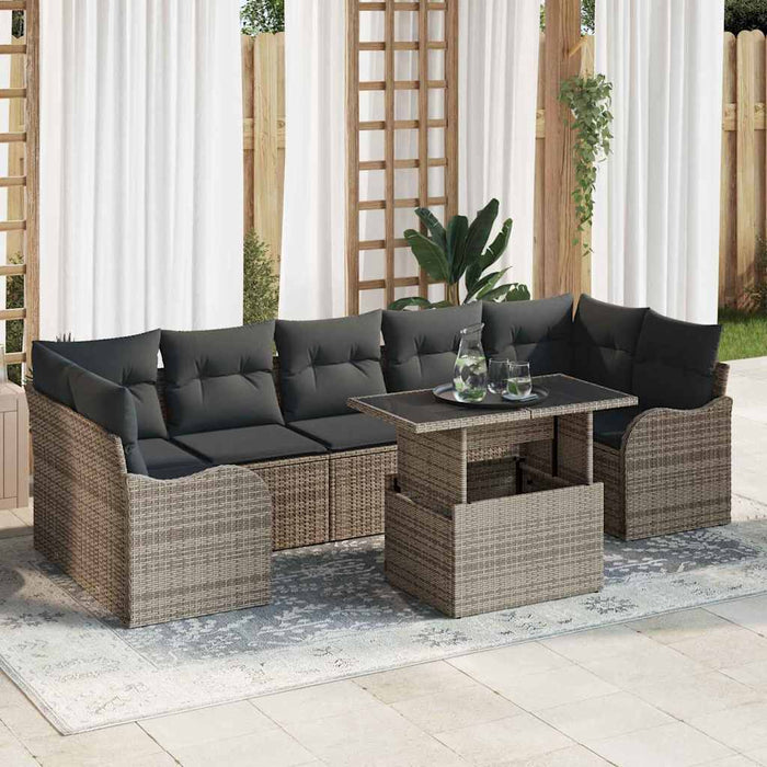 Set de canapele pentru grădină cu pernă 8 pcs Gri Rattan poli - WALTI WALTI