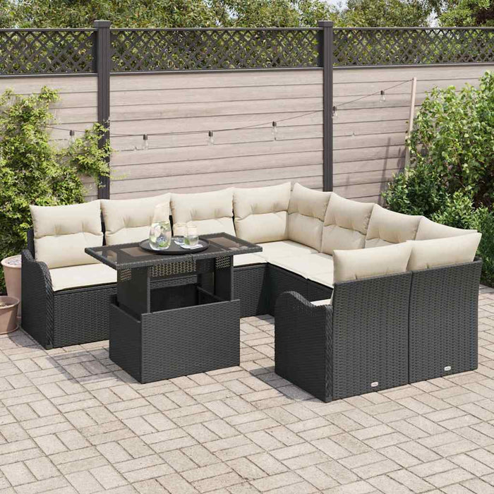 Set de canapele pentru grădină cu pernă 9 pcs Negru Rattan poli - WALTI WALTI