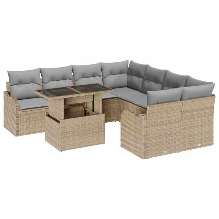 Set de canapele pentru grădină cu pernă 9 pcs Bej Rattan poli - WALTI WALTI