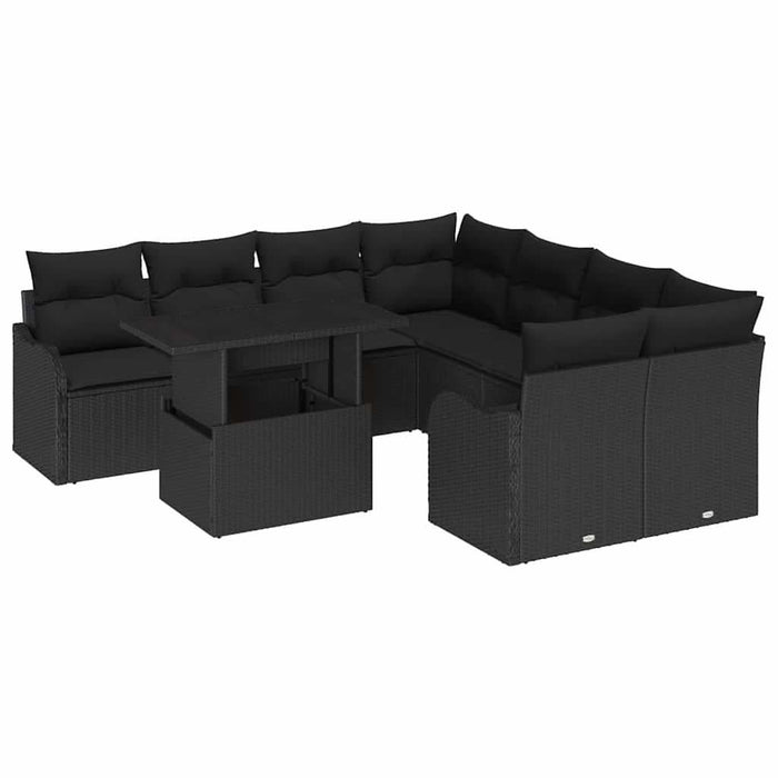 Set de canapele pentru grădină cu pernă 9 pcs Negru Rattan poli - WALTI WALTI