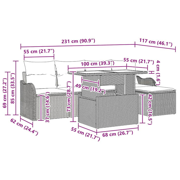 Set de canapele pentru grădină cu pernă 6 pcs Maro Rattan poli - WALTI WALTI