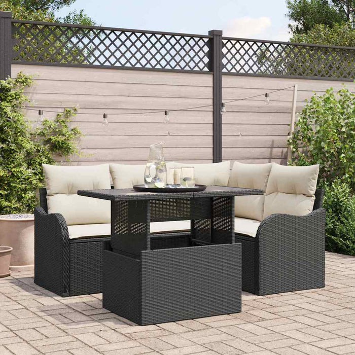 Set dining pentru exterior 5 buc. Negru Rattan poli WALTI