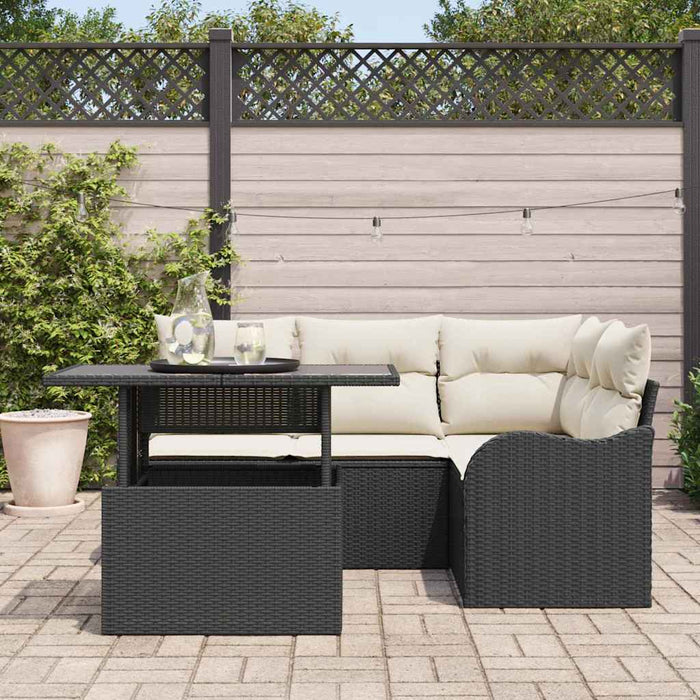 Set dining pentru exterior 5 buc. Negru Rattan poli WALTI
