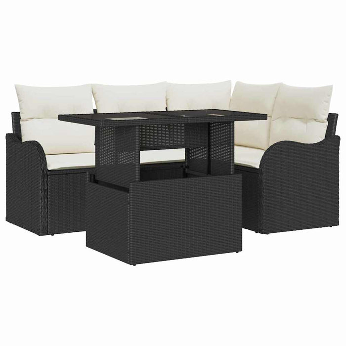 Set dining pentru exterior 5 buc. Negru Rattan poli WALTI