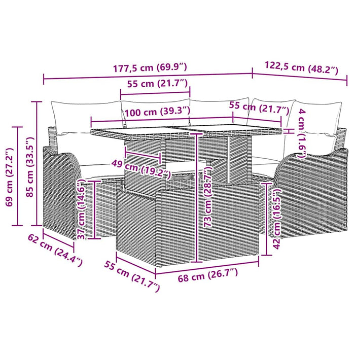 Set dining pentru exterior 5 buc. Negru Rattan poli WALTI