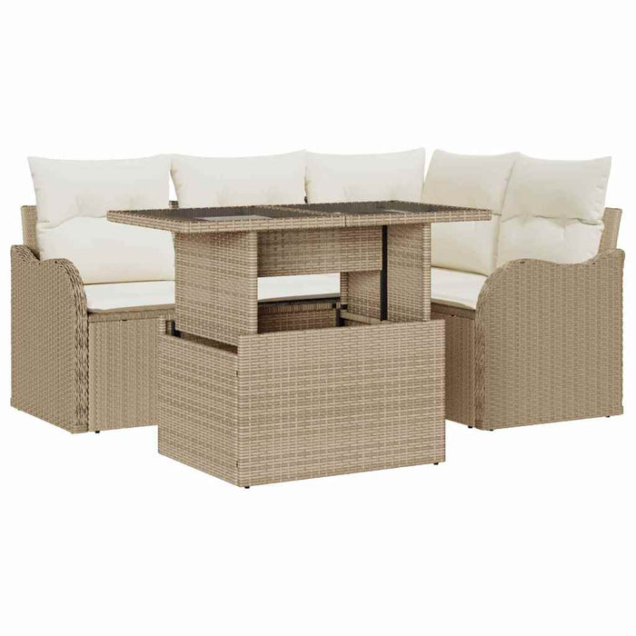 Set dining pentru exterior cu pernă 5 pcs Bej Rattan poli WALTI