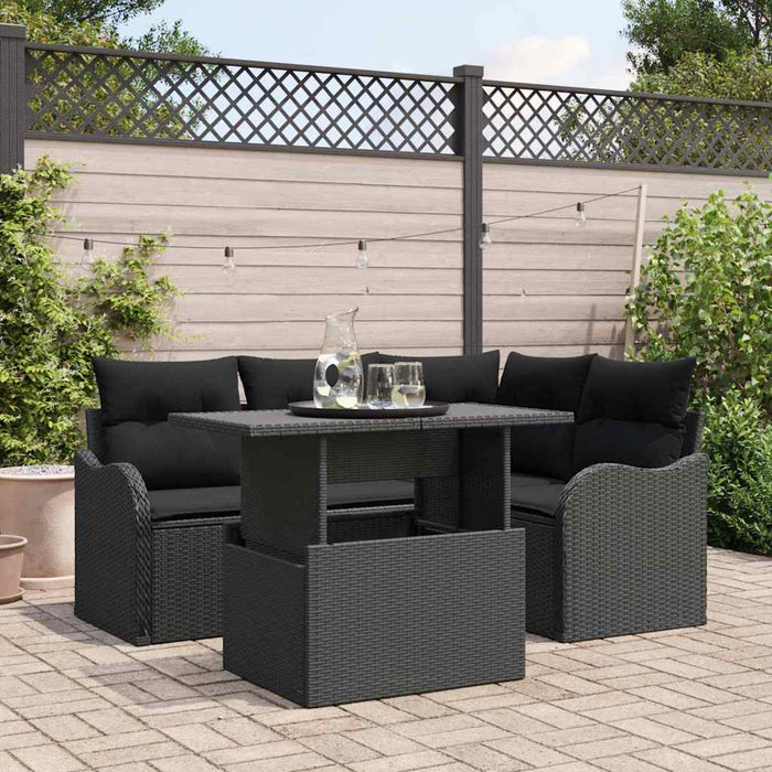 Set de canapele pentru grădină cu pernă 5 pcs Negru Rattan poli - WALTI WALTI
