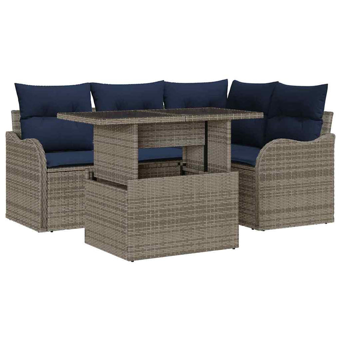 Set dining pentru exterior 5 buc. Gri Rattan poli - WALTI WALTI