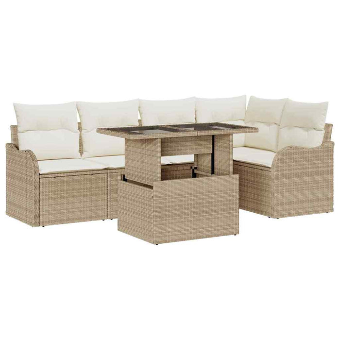Set de dining cu pernă 6 pcs Bej Rattan poli WALTI