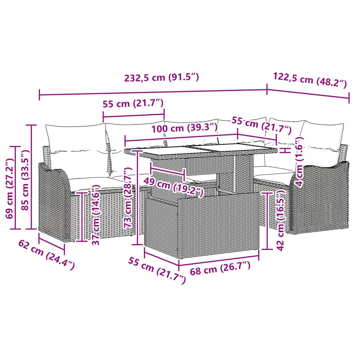 Set de dining 6 buc. Gri Rattan poli WALTI