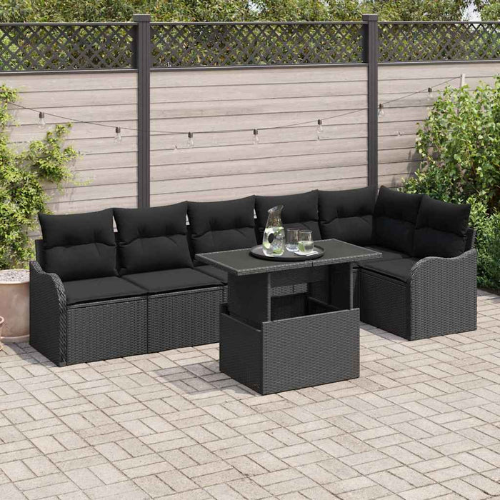 Set de canapele pentru grădină cu pernă 7 pcs Negru Rattan poli - WALTI WALTI