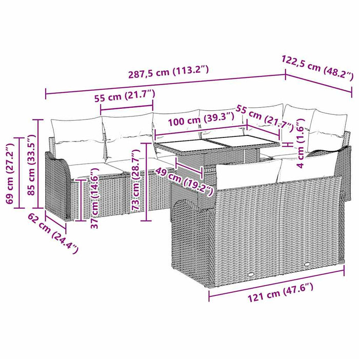 Set de canapele pentru grădină cu pernă 9 pcs Negru Rattan poli - WALTI WALTI