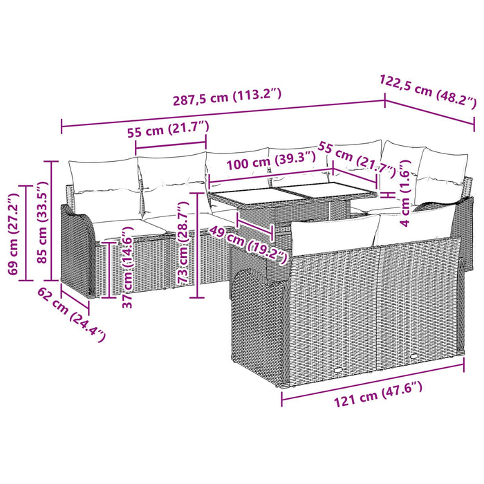 Set de canapele pentru grădină 9 buc. Gri Rattan poli WALTI