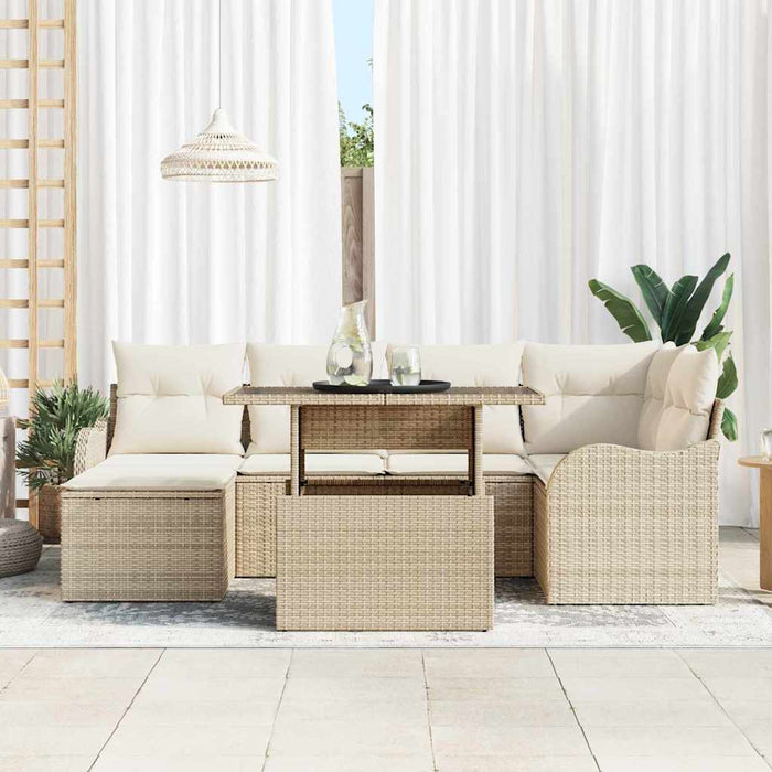 Set de canapele pentru grădină cu pernă 7 pcs Bej Rattan poli WALTI