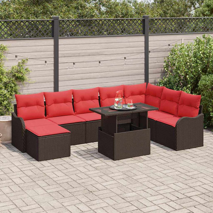 Set de canapele pentru grădină cu pernă 9 pcs Maro Rattan poli WALTI
