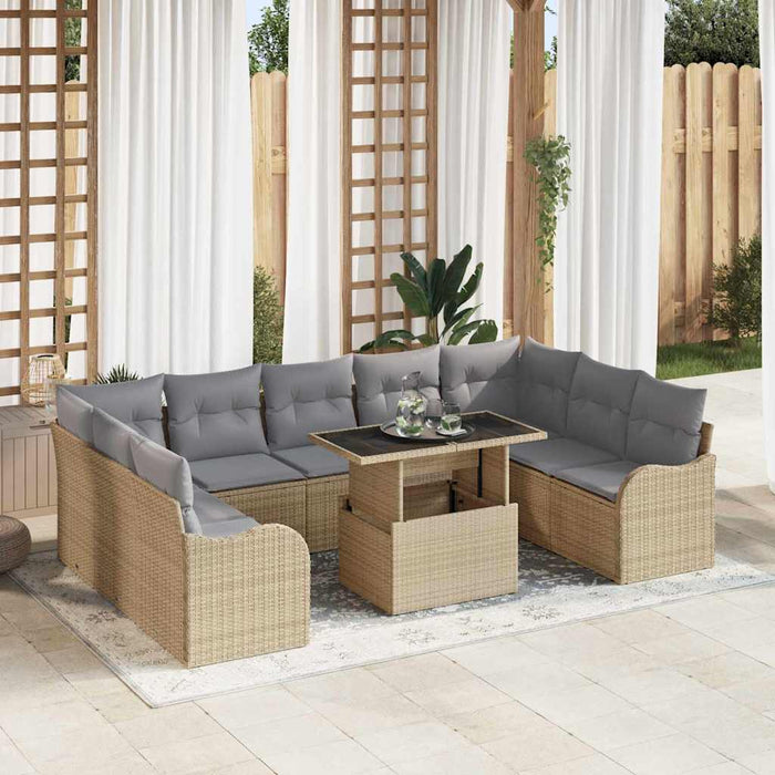 Set de canapele pentru grădină cu pernă 10 pcs Bej Rattan poli - WALTI WALTI