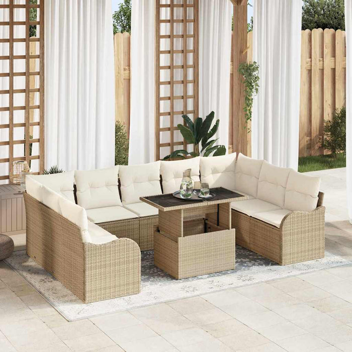 Set de canapele pentru grădină cu pernă 10 pcs Bej Rattan poli WALTI