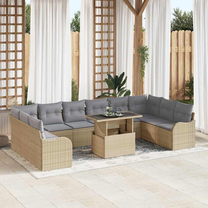 Set de canapele pentru grădină cu pernă 11 pcs Bej Rattan poli - WALTI WALTI
