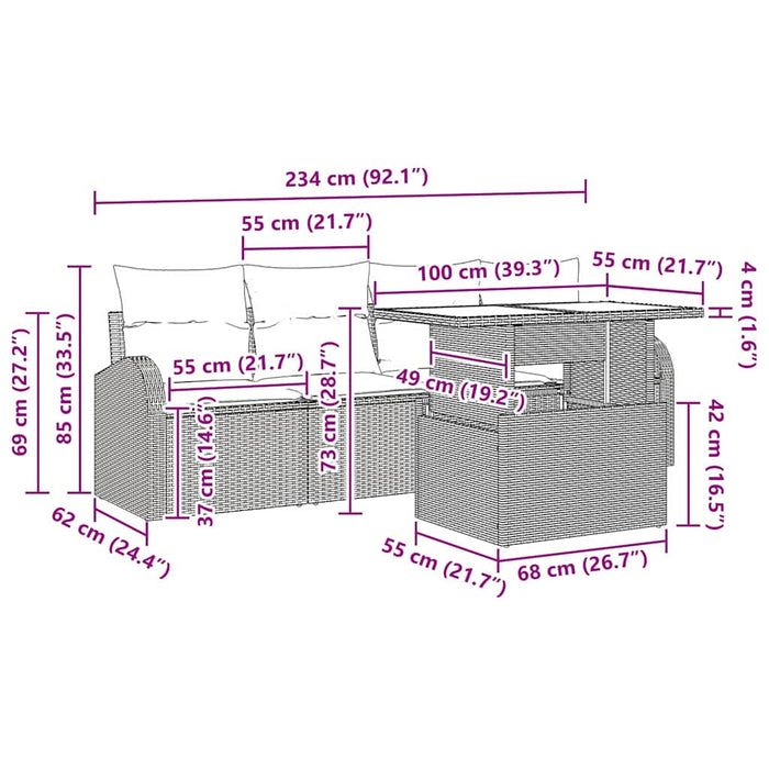 Set de canapele pentru grădină cu pernă 5 pcs Bej Rattan poli WALTI