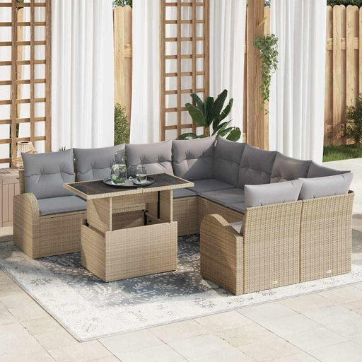 Set de canapele pentru grădină cu pernă 9 pcs Bej Rattan poli - WALTI WALTI