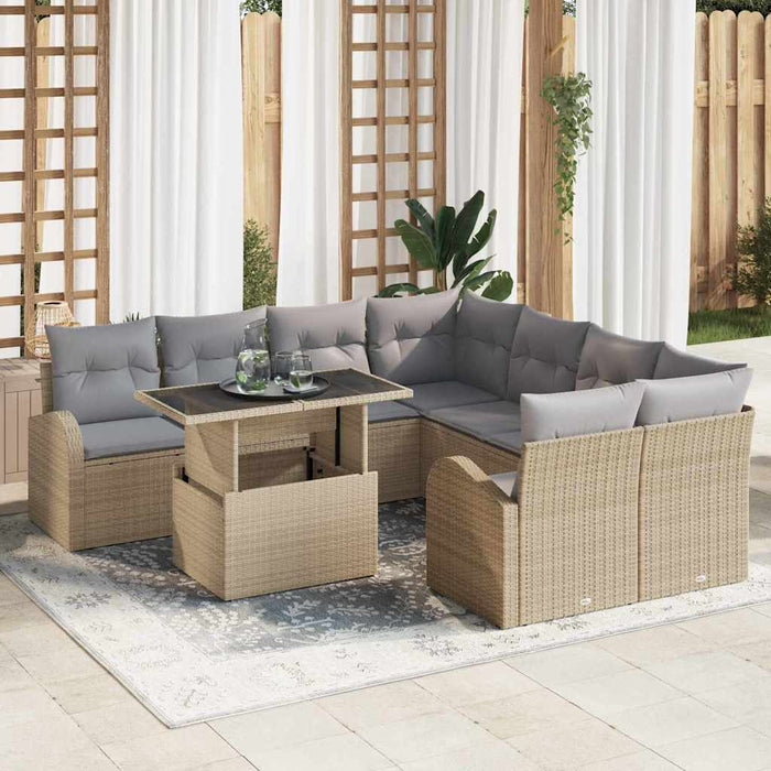 Set de canapele pentru grădină cu pernă 9 pcs Bej Rattan poli - WALTI WALTI