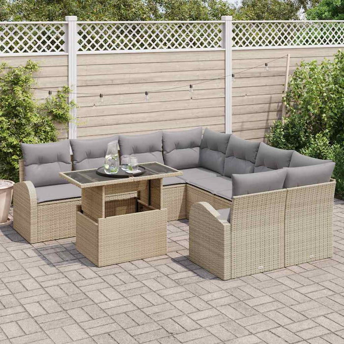 Set de canapele pentru grădină cu pernă 9 pcs Bej Rattan poli - WALTI WALTI