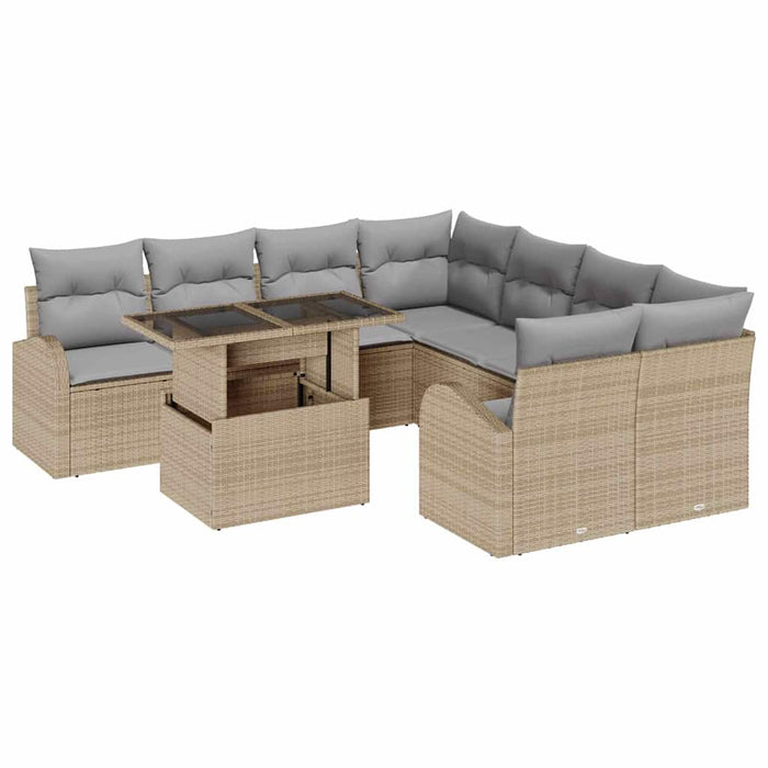 Set de canapele pentru grădină cu pernă 9 pcs Bej Rattan poli - WALTI WALTI