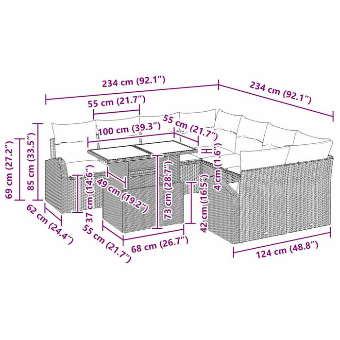 Set de canapele pentru grădină cu pernă 9 pcs Bej Rattan poli - WALTI WALTI