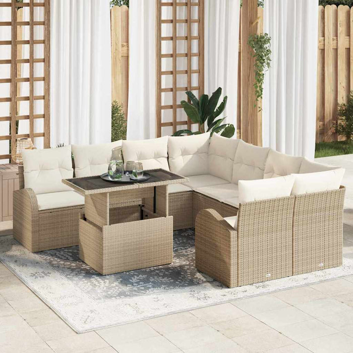 Set de canapele pentru grădină cu pernă 9 pcs Bej Rattan poli - WALTI WALTI