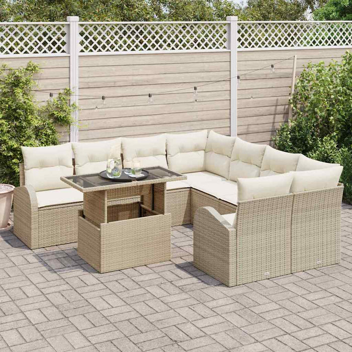Set de canapele pentru grădină cu pernă 9 pcs Bej Rattan poli - WALTI WALTI