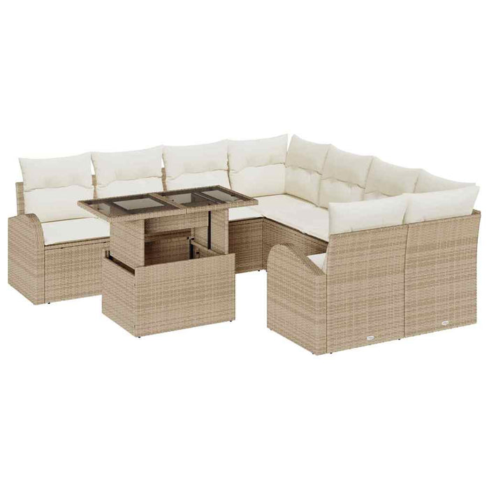 Set de canapele pentru grădină cu pernă 9 pcs Bej Rattan poli - WALTI WALTI
