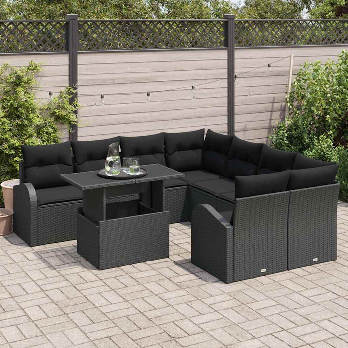 Set de canapea cu pernă 9 pcs Negru poliratan - WALTI WALTI