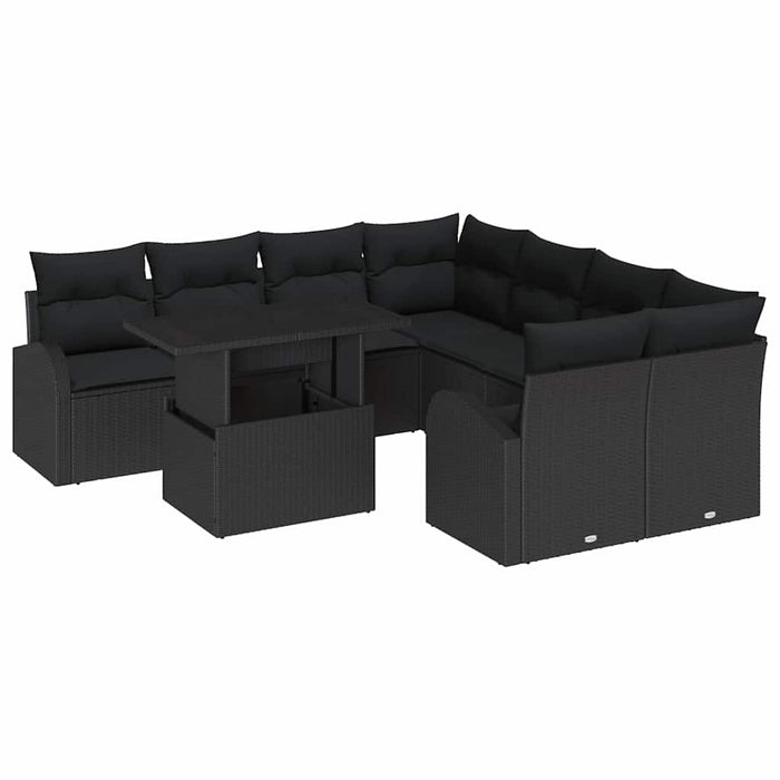 Set de canapea cu pernă 9 pcs Negru poliratan - WALTI WALTI