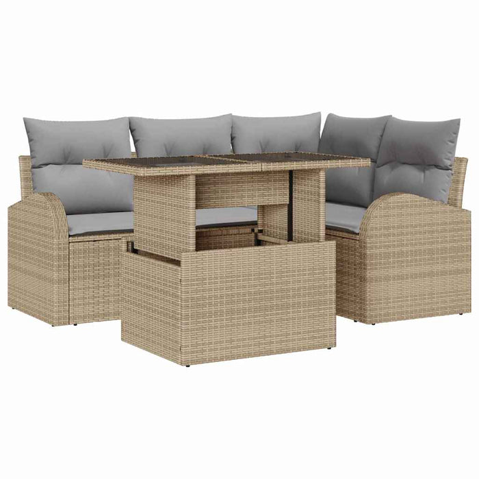 Set de canapele pentru grădină cu pernă 5 pcs Bej Rattan poli - WALTI WALTI