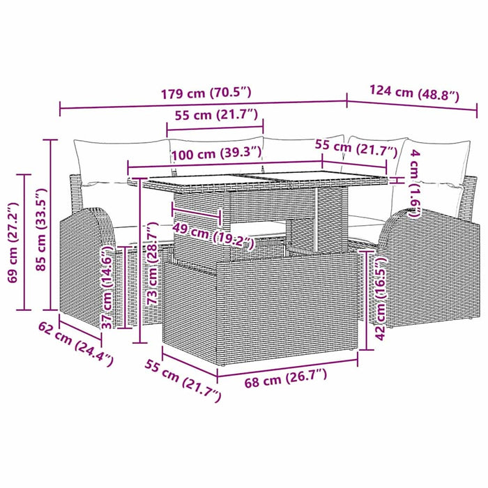 Set de canapele pentru grădină cu pernă 5 pcs Bej poliratan - WALTI WALTI