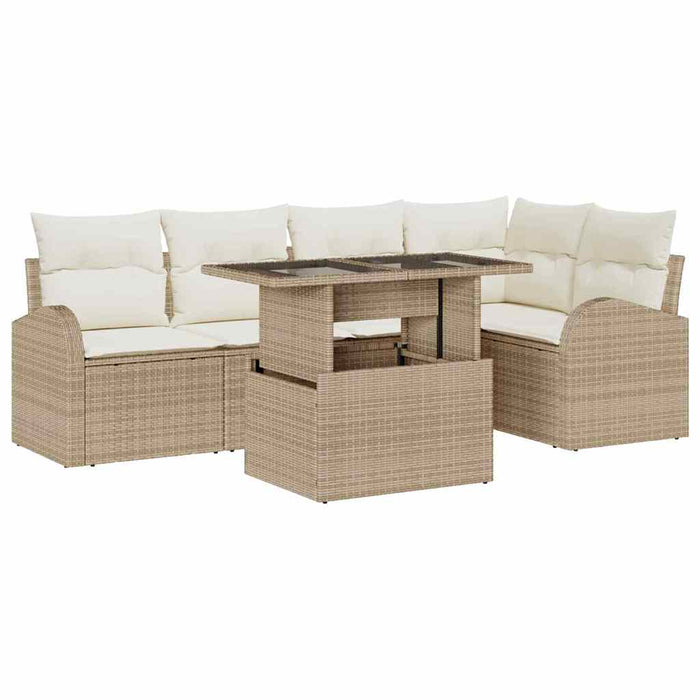 Set de canapele pentru grădină 6 pcs Maro și Crem poliratan WALTI