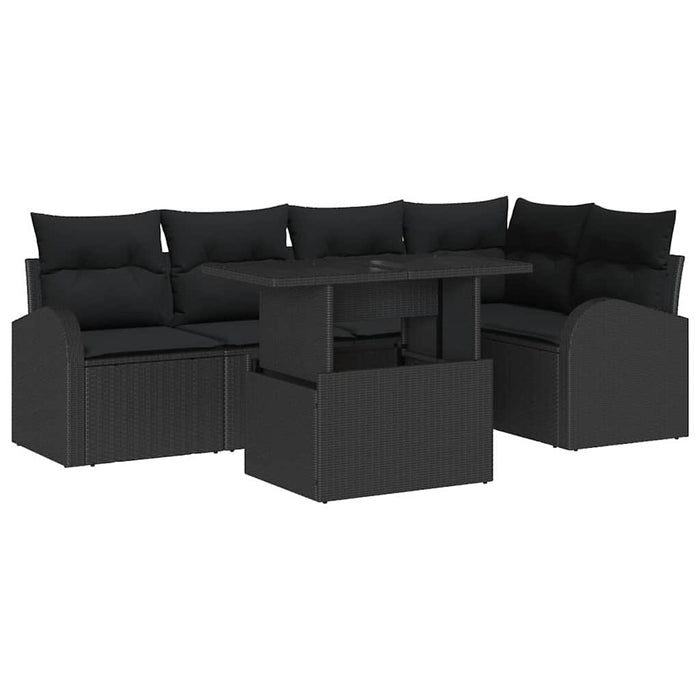 Set de canapele pentru grădină cu pernă 6 pcs Negru poliratan - WALTI WALTI