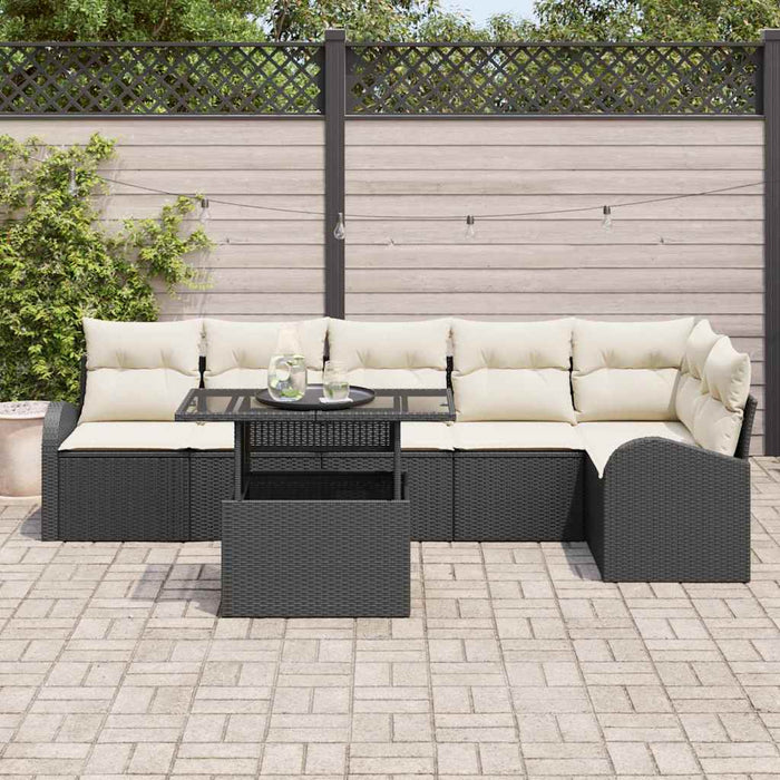Set de canapele pentru grădină cu pernă 7 pcs negru și crem - WALTI WALTI