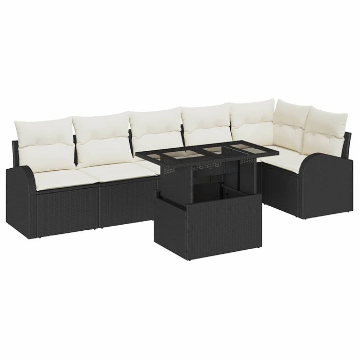Set de canapele pentru grădină cu pernă 7 pcs negru și crem - WALTI WALTI