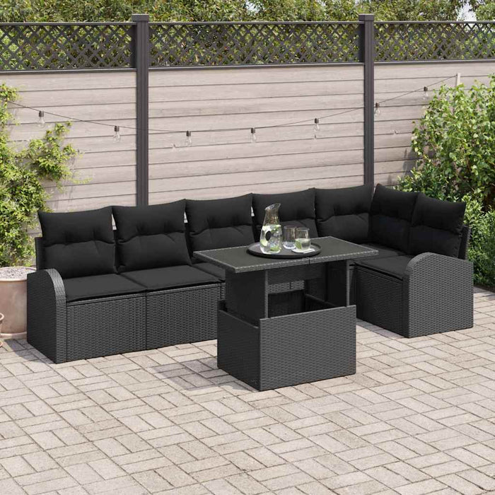 Set de canapele pentru grădină cu pernă 7 pcs Negru poliratan - WALTI WALTI