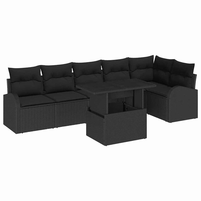 Set de canapele pentru grădină cu pernă 7 pcs Negru poliratan - WALTI WALTI