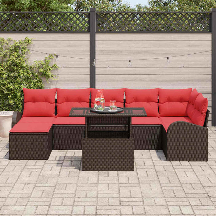 Set de canapele pentru grădină cu pernă 8 pcs maro și roșu - WALTI WALTI
