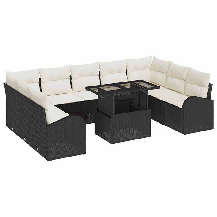 Set de canapele pentru grădină cu pernă 10 pcs negru și crem - WALTI WALTI