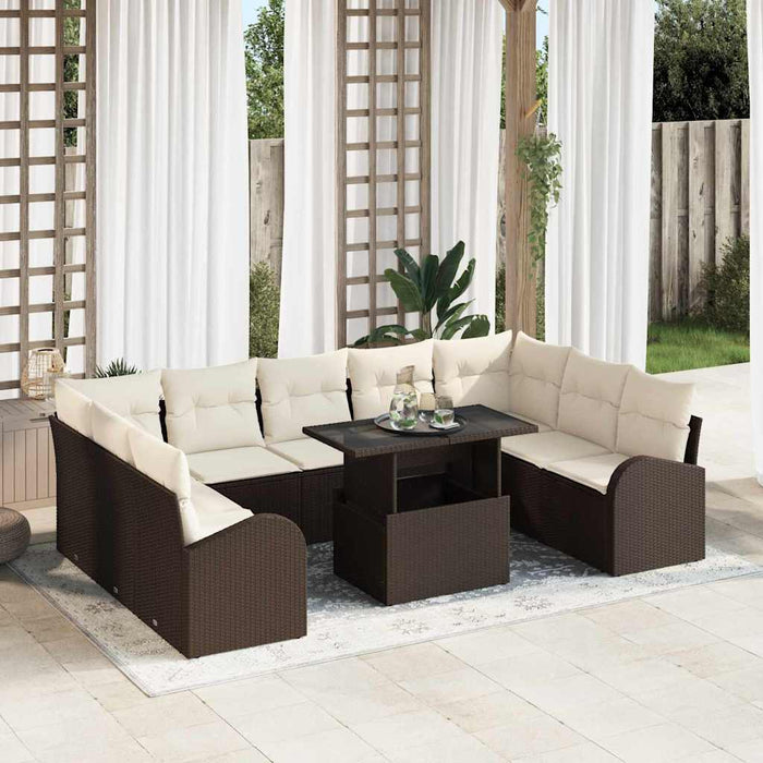 Set de canapele pentru grădină cu pernă 10 pcs maro și crem - WALTI WALTI