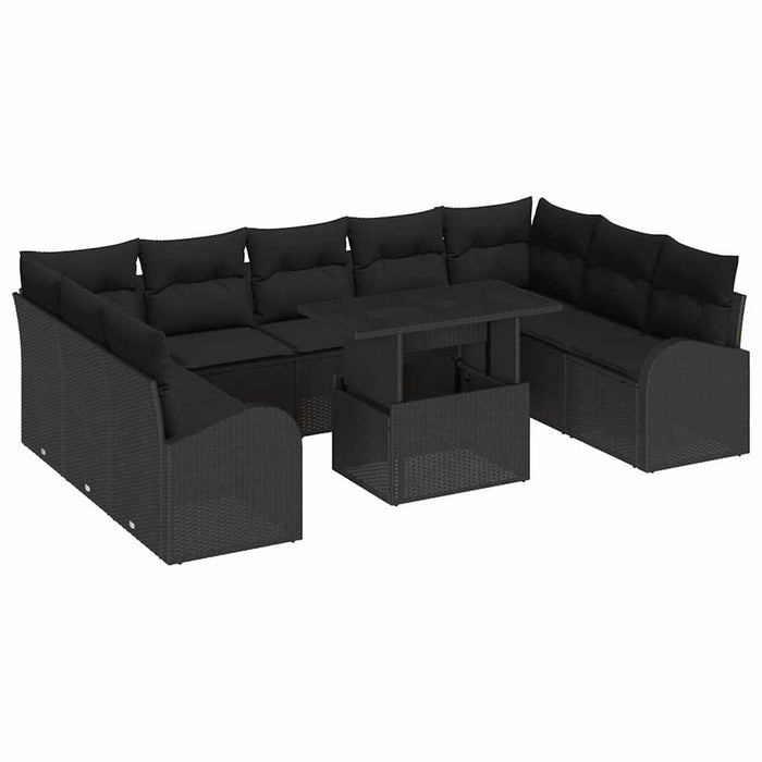 Set de canapea cu pernă Manual 10 pcs Negru poliratan - WALTI WALTI