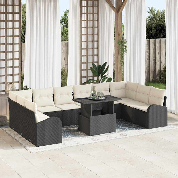 Set de canapele pentru grădină cu pernă 11 pcs negru și crem - WALTI WALTI