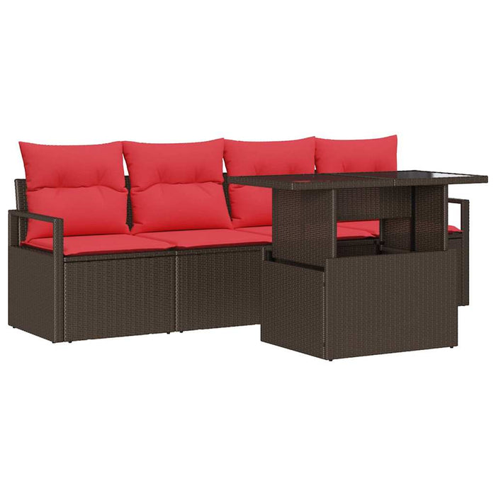 Set de canapele pentru grădină 5 pcs Maro și roșu poliratan - WALTI WALTI