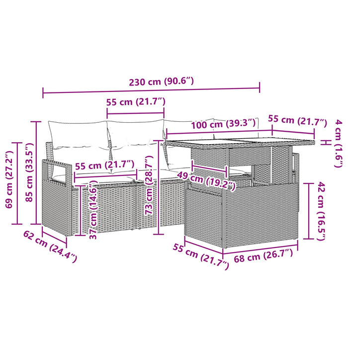 Set de canapele pentru grădină 5 pcs Maro și roșu poliratan - WALTI WALTI