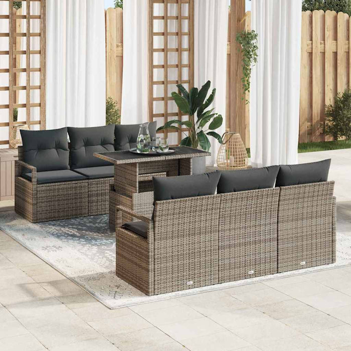 Set de canapea de grădină , 7 piese, cu perne gri, din poli-rattan - WALTI WALTI
