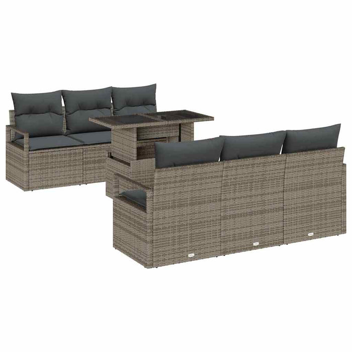 Set de canapea de grădină , 7 piese, cu perne gri, din poli-rattan - WALTI WALTI